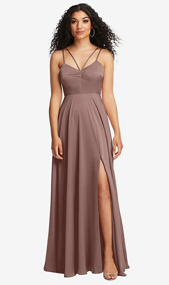 Front View - Sienna Dual Strap V-Neck Lace-Up Open-Back Maxi Dress