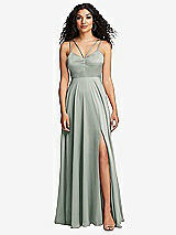 Front View Thumbnail - Willow Green Dual Strap V-Neck Lace-Up Open-Back Maxi Dress