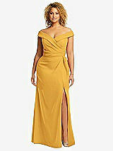 Alt View 1 Thumbnail - NYC Yellow Cuffed Off-the-Shoulder Pleated Faux Wrap Maxi Dress