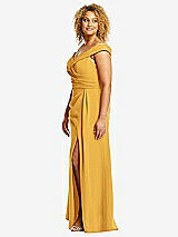 Alt View 2 Thumbnail - NYC Yellow Cuffed Off-the-Shoulder Pleated Faux Wrap Maxi Dress