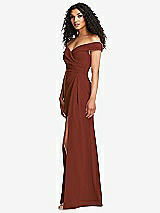 Side View Thumbnail - Auburn Moon Cuffed Off-the-Shoulder Pleated Faux Wrap Maxi Dress