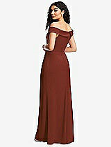 Rear View Thumbnail - Auburn Moon Cuffed Off-the-Shoulder Pleated Faux Wrap Maxi Dress