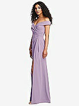 Side View Thumbnail - Pale Purple Cuffed Off-the-Shoulder Pleated Faux Wrap Maxi Dress