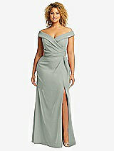 Alt View 1 Thumbnail - Willow Green Cuffed Off-the-Shoulder Pleated Faux Wrap Maxi Dress
