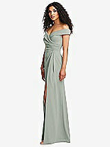 Side View Thumbnail - Willow Green Cuffed Off-the-Shoulder Pleated Faux Wrap Maxi Dress