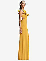 Side View Thumbnail - NYC Yellow Ruffle-Trimmed Neckline Cutout Tie-Back Trumpet Gown