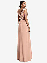 Rear View Thumbnail - Pale Peach Ruffle-Trimmed Neckline Cutout Tie-Back Trumpet Gown