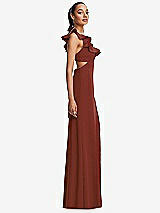 Side View Thumbnail - Auburn Moon Ruffle-Trimmed Neckline Cutout Tie-Back Trumpet Gown