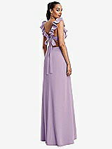 Rear View Thumbnail - Pale Purple Ruffle-Trimmed Neckline Cutout Tie-Back Trumpet Gown