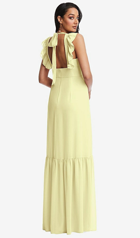 Back View - Butter Yellow Tiered Ruffle Plunge Neck Open-Back Maxi Dress with Deep Ruffle Skirt