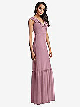 Side View Thumbnail - Dusty Pink Tiered Ruffle Plunge Neck Open-Back Maxi Dress with Deep Ruffle Skirt