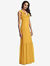 Side View Thumbnail - NYC Yellow Tiered Ruffle Plunge Neck Open-Back Maxi Dress with Deep Ruffle Skirt