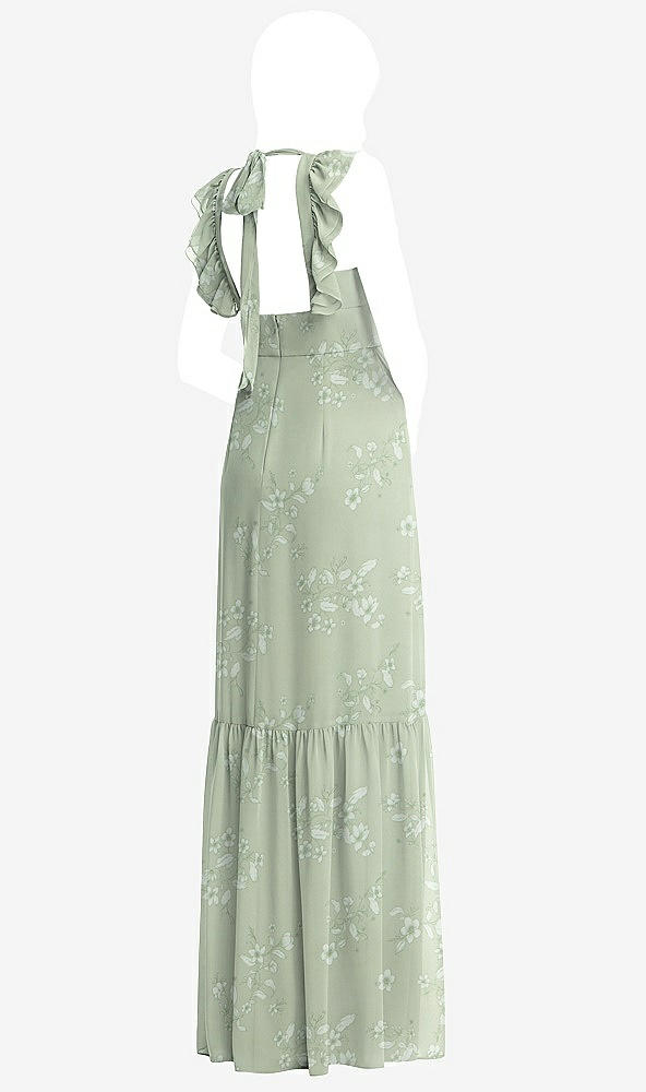 Back View - Vintage Primrose Sage Tiered Ruffle Plunge Neck Open-Back Maxi Dress with Deep Ruffle Skirt