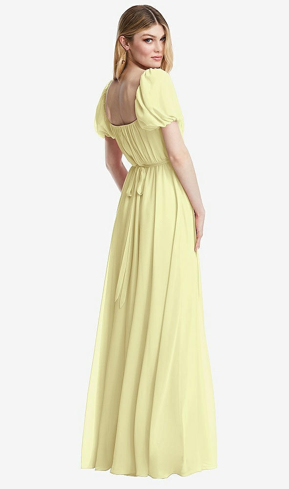 Back View - Butter Yellow Regency Empire Waist Puff Sleeve Chiffon Maxi Dress