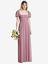 Alt View 1 Thumbnail - Dusty Pink Regency Empire Waist Puff Sleeve Chiffon Maxi Dress