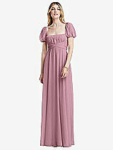 Front View Thumbnail - Dusty Pink Regency Empire Waist Puff Sleeve Chiffon Maxi Dress