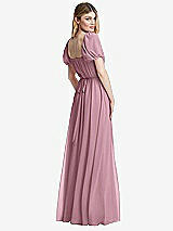 Rear View Thumbnail - Dusty Pink Regency Empire Waist Puff Sleeve Chiffon Maxi Dress