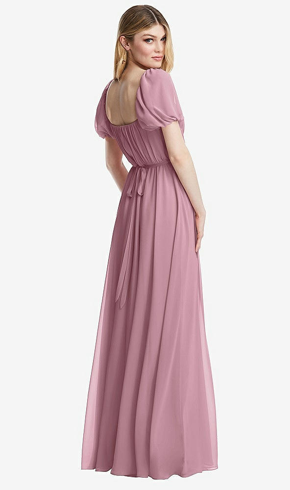 Back View - Dusty Pink Regency Empire Waist Puff Sleeve Chiffon Maxi Dress