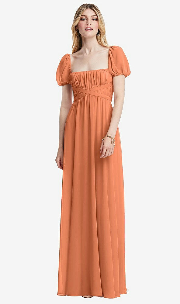 Front View - Sweet Melon Regency Empire Waist Puff Sleeve Chiffon Maxi Dress