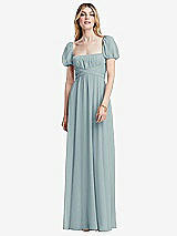 Front View Thumbnail - Morning Sky Regency Empire Waist Puff Sleeve Chiffon Maxi Dress