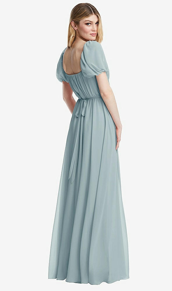 Back View - Morning Sky Regency Empire Waist Puff Sleeve Chiffon Maxi Dress