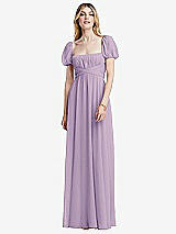 Front View Thumbnail - Pale Purple Regency Empire Waist Puff Sleeve Chiffon Maxi Dress
