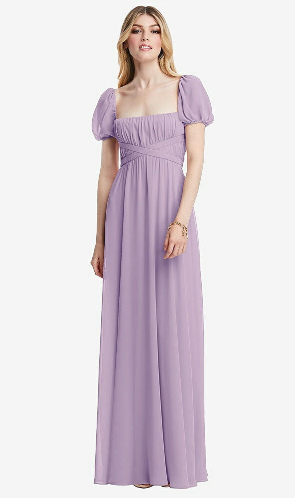 Front View - Pale Purple Regency Empire Waist Puff Sleeve Chiffon Maxi Dress