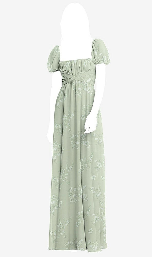 Front View - Vintage Primrose Sage Regency Empire Waist Puff Sleeve Chiffon Maxi Dress