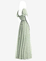 Rear View Thumbnail - Vintage Primrose Sage Regency Empire Waist Puff Sleeve Chiffon Maxi Dress