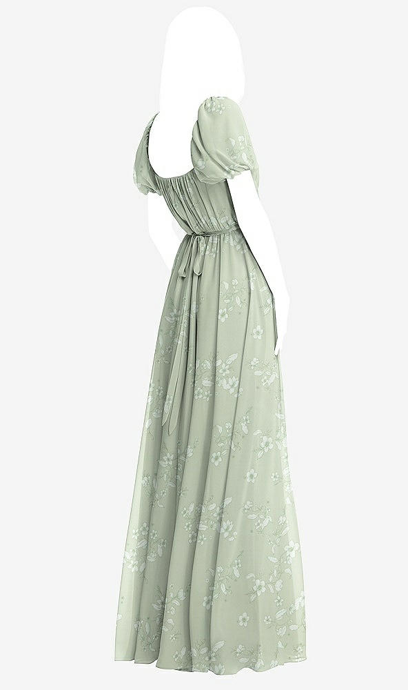 Back View - Vintage Primrose Sage Regency Empire Waist Puff Sleeve Chiffon Maxi Dress