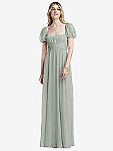 Front View Thumbnail - Willow Green Regency Empire Waist Puff Sleeve Chiffon Maxi Dress