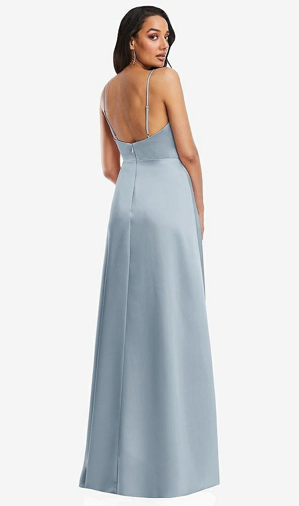 Back View - Mist Adjustable Strap Faux Wrap Maxi Dress with Covered Button Details