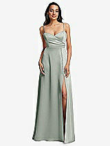 Front View Thumbnail - Willow Green Adjustable Strap Faux Wrap Maxi Dress with Covered Button Details