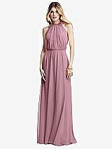 Front View Thumbnail - Dusty Pink Illusion Back Halter Maxi Dress with Covered Button Detail