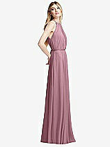 Side View Thumbnail - Dusty Pink Illusion Back Halter Maxi Dress with Covered Button Detail