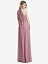 Rear View Thumbnail - Dusty Pink Illusion Back Halter Maxi Dress with Covered Button Detail