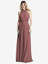 Front View Thumbnail - Rosewood Illusion Back Halter Maxi Dress with Covered Button Detail