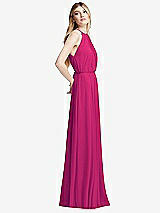 Side View Thumbnail - Think Pink Illusion Back Halter Maxi Dress with Covered Button Detail