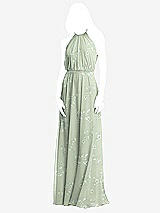 Front View Thumbnail - Vintage Primrose Sage Illusion Back Halter Maxi Dress with Covered Button Detail