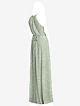 Rear View Thumbnail - Vintage Primrose Sage Illusion Back Halter Maxi Dress with Covered Button Detail