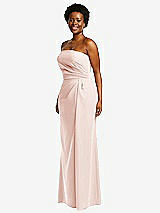 Side View Thumbnail - Blush Strapless Pleated Faux Wrap Trumpet Gown with Front Slit