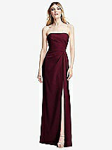 Alt View 1 Thumbnail - Cabernet Strapless Pleated Faux Wrap Trumpet Gown with Front Slit