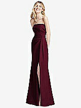 Alt View 2 Thumbnail - Cabernet Strapless Pleated Faux Wrap Trumpet Gown with Front Slit