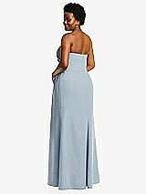 Rear View Thumbnail - Mist Strapless Pleated Faux Wrap Trumpet Gown with Front Slit