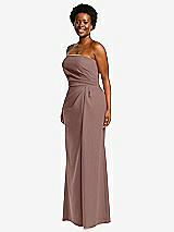 Side View Thumbnail - Sienna Strapless Pleated Faux Wrap Trumpet Gown with Front Slit