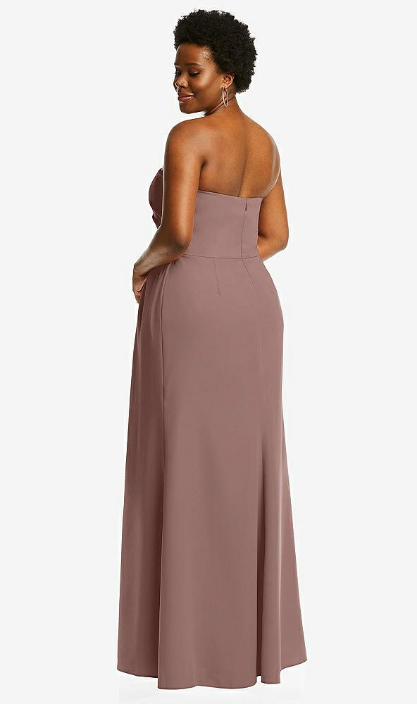 Back View - Sienna Strapless Pleated Faux Wrap Trumpet Gown with Front Slit