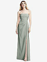 Alt View 1 Thumbnail - Willow Green Strapless Pleated Faux Wrap Trumpet Gown with Front Slit