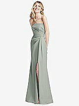 Alt View 2 Thumbnail - Willow Green Strapless Pleated Faux Wrap Trumpet Gown with Front Slit