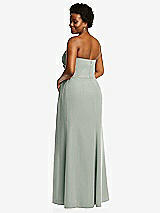 Rear View Thumbnail - Willow Green Strapless Pleated Faux Wrap Trumpet Gown with Front Slit