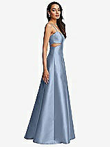 Side View Thumbnail - Cloudy Open Neckline Cutout Satin Twill A-Line Gown with Pockets